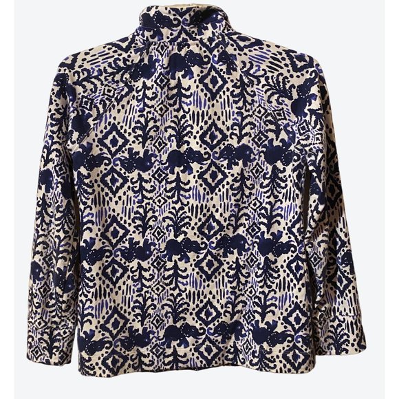 Lilly Pulitzer Women's Small 1/2 Zip Elephant Pattern Top Navy White - Picture 6 of 12